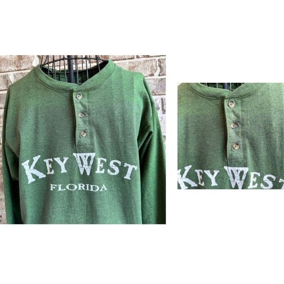 Vintage Key West Shirt Medium Henley Hanes Hunter Green Buffett Florida … - Picture 3 of 12